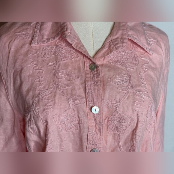 Edward Pink 100% Irish Linen Button Up Collared Shirt Sz Large Embellishment - Picture 9 of 10